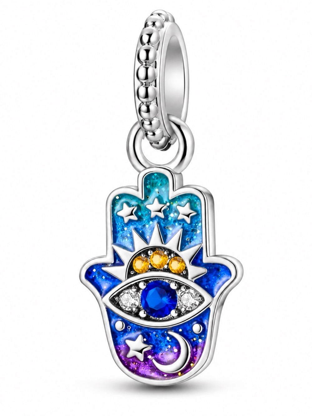 🧿 Sterling Silver Hamsa Evil Eye Celestial Dangle Charm